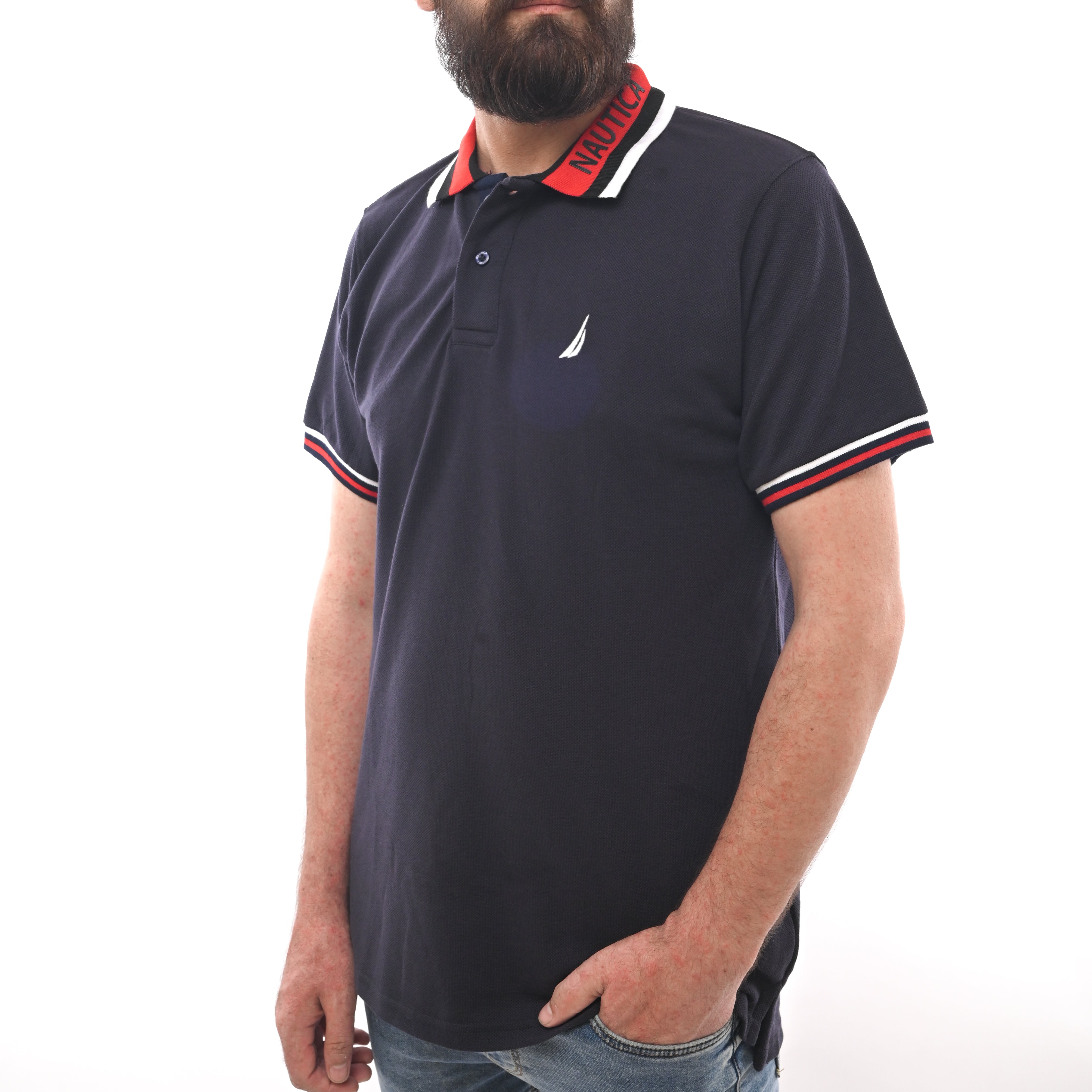NAUTICA  MENS-SHORT SLEEVE COTTON POLO | DARK BLUE