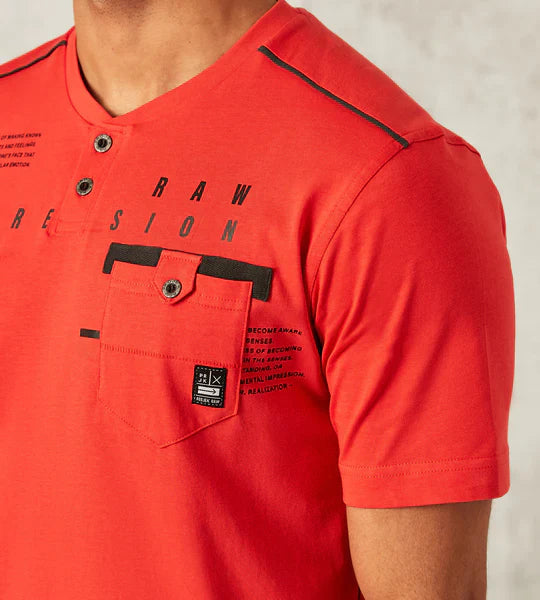 PROJEK RAW Modern Fit Short-Sleeve Henley Knit | RED