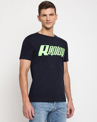 REPLAY BRAND PRINT CREW-NECK T-Shirt | D.BLUE