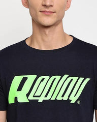 REPLAY BRAND PRINT CREW-NECK T-Shirt | D.BLUE