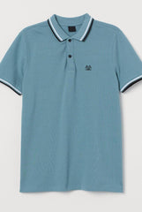 H&M MENS TIPPED POLO SHIRT WITH LOGO | SEA GREEN
