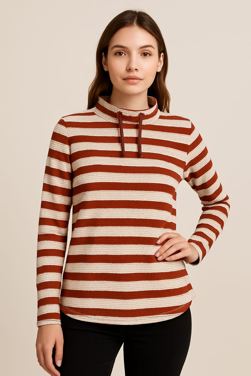 LAURA TORELLI STRIPTED PRINTED WOMEN'S TOP | RED / WHITE