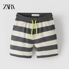 ZARA-GREEN STRIPED PLUSH JERSEY BERMUDA SHORTS