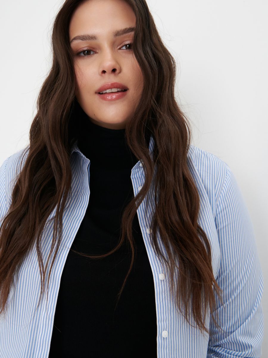 SINSAY CLASSIC SHIRT WOMEN | SKY BLUE / WHITE