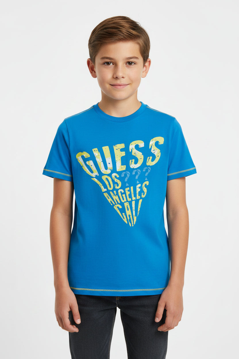 Guess Kids T-Shirt in Blue – Premium cotton short-sleeve tee for boys & girls. Soft, stylish, and perfect for everyday wear. Shop now for trendy kids' t-shirts!