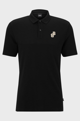 HUGO BOSS REGULAR-FIT POLO SHIRT WITH EMBROIDERED LOGO | BLACK