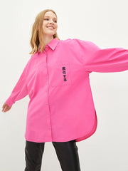 LCW CASUAL BUTTONED PRINTED LONG SLEEVE POPLIN WOMEN'S SHIRT | PINK