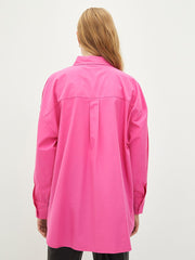 LCW CASUAL BUTTONED PRINTED LONG SLEEVE POPLIN WOMEN'S SHIRT | PINK