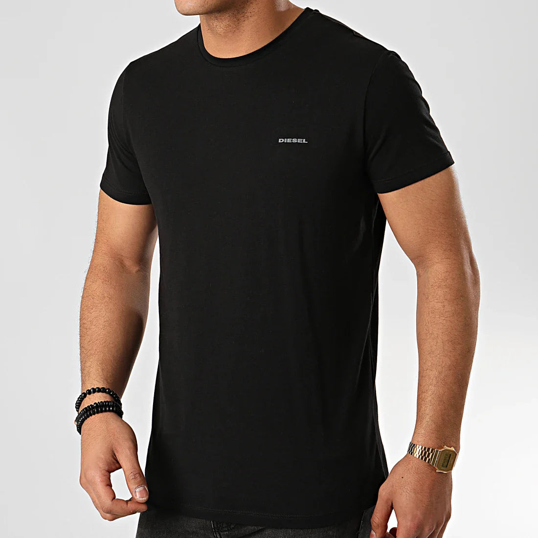 DIESEL. ROUND NECK FLEXIBLE-PLAIN T-SHIRT | BLACK