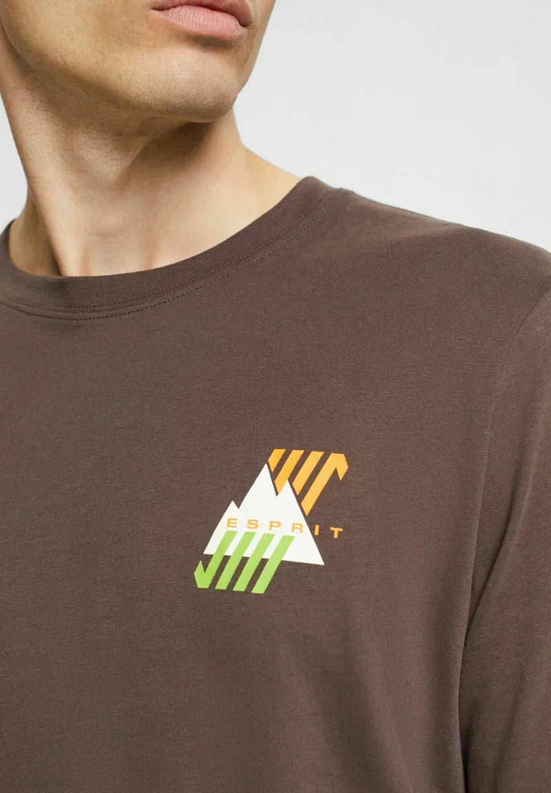 ESPRIT MEN JERSEY T-SHIRT WITH FRONT PRINT | DARK BROWN
