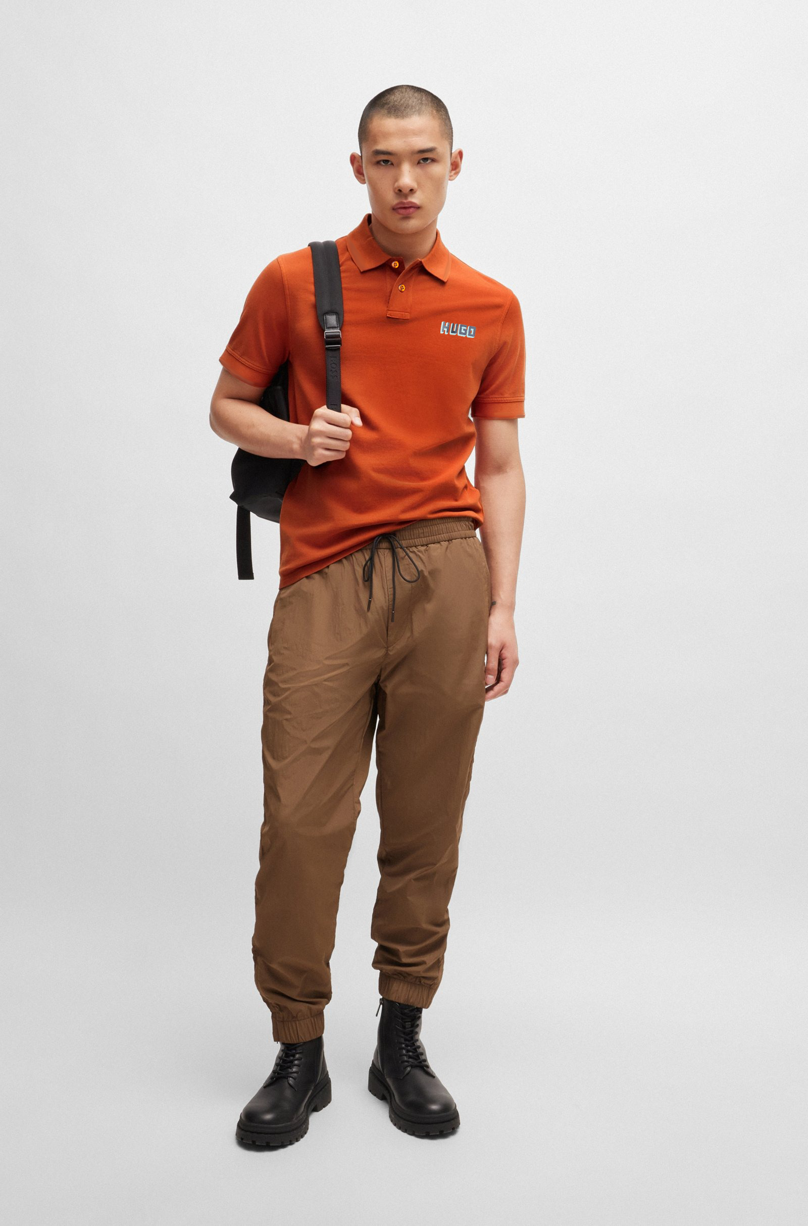 HUGO BOSS COTTON - PIQUE POLO SHIRT WITH LOGO PRINT | WINE COLOR