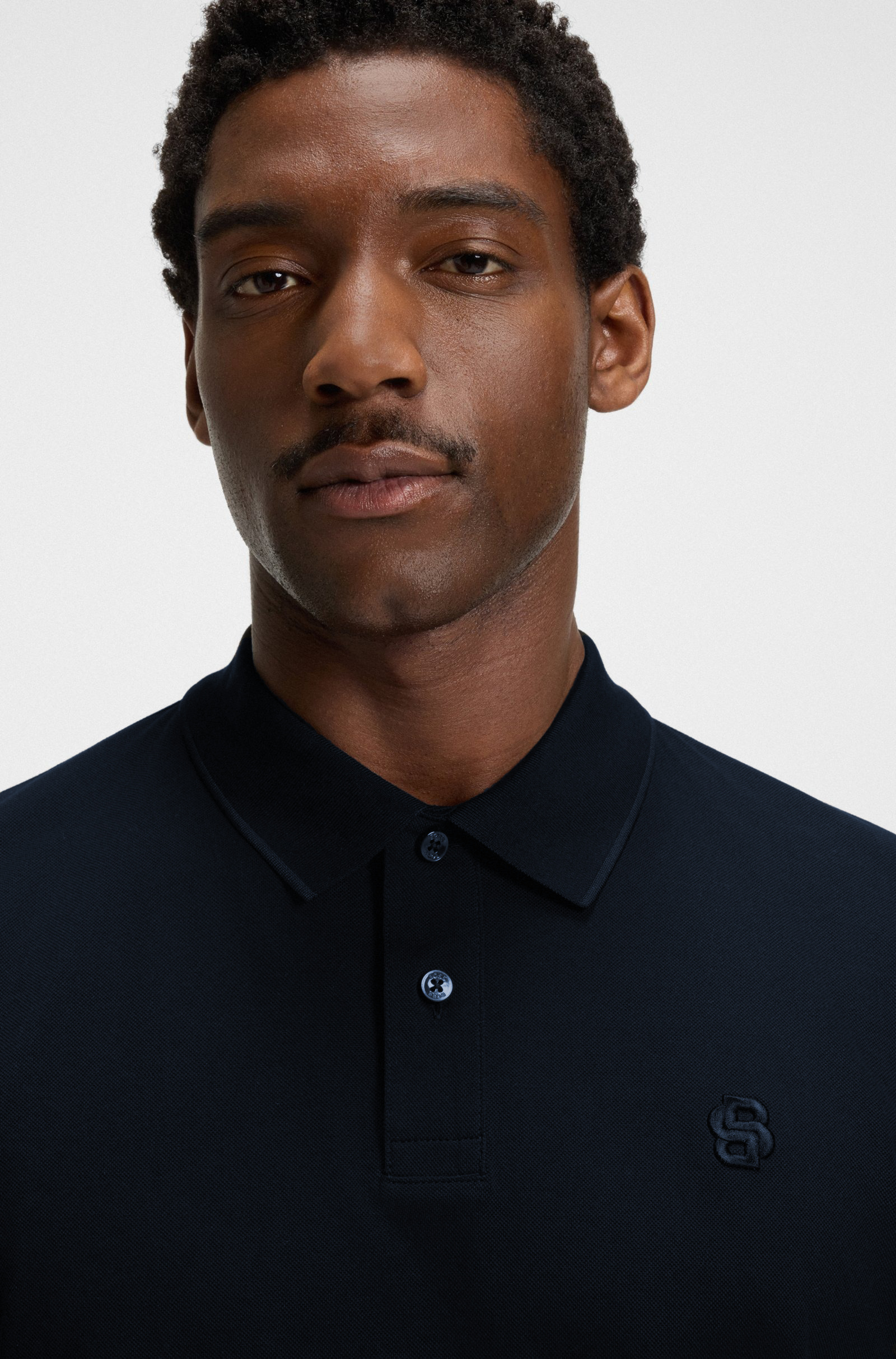 HUGO BOSS COTTON PIQUE POLO SHIRT WITH DOUBLE B MONOGRAM | DARK BLUE
