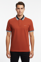 HUGO BOSS REGULAR-FIT POLO SHIRT WITH BOSS LOGO | REDDISH
