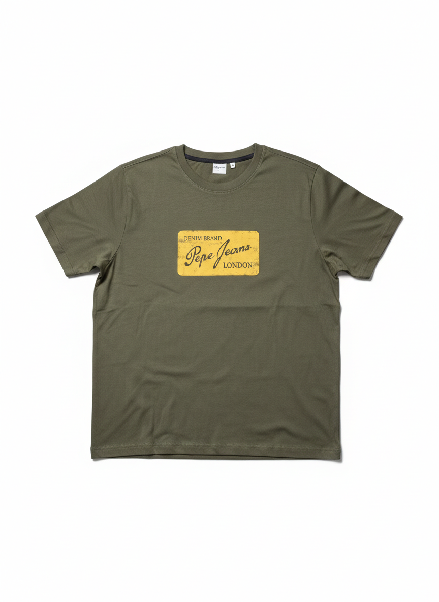 PEPE JEANS COTTON T-SHIRT WITH PRINTED LOGO | OLIVE GREEN