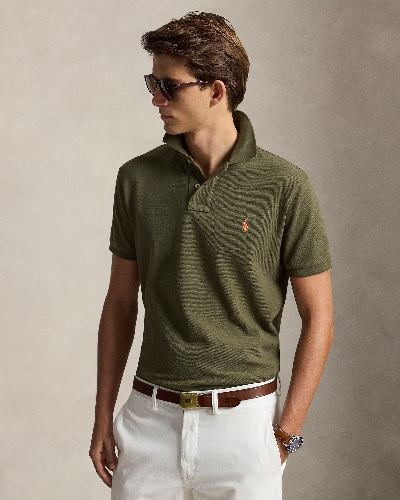 POLO RALPH LAUREN THE ICONIC CUSTOM SLIM FIT MESH POLO | CANOPY OLIVE