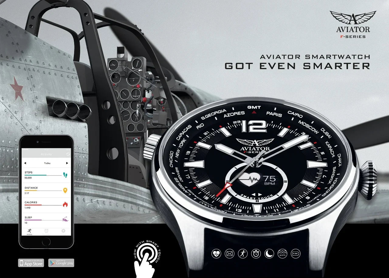 Aviator F Series Mark 2 Smart Watch with leather strap and water resistance